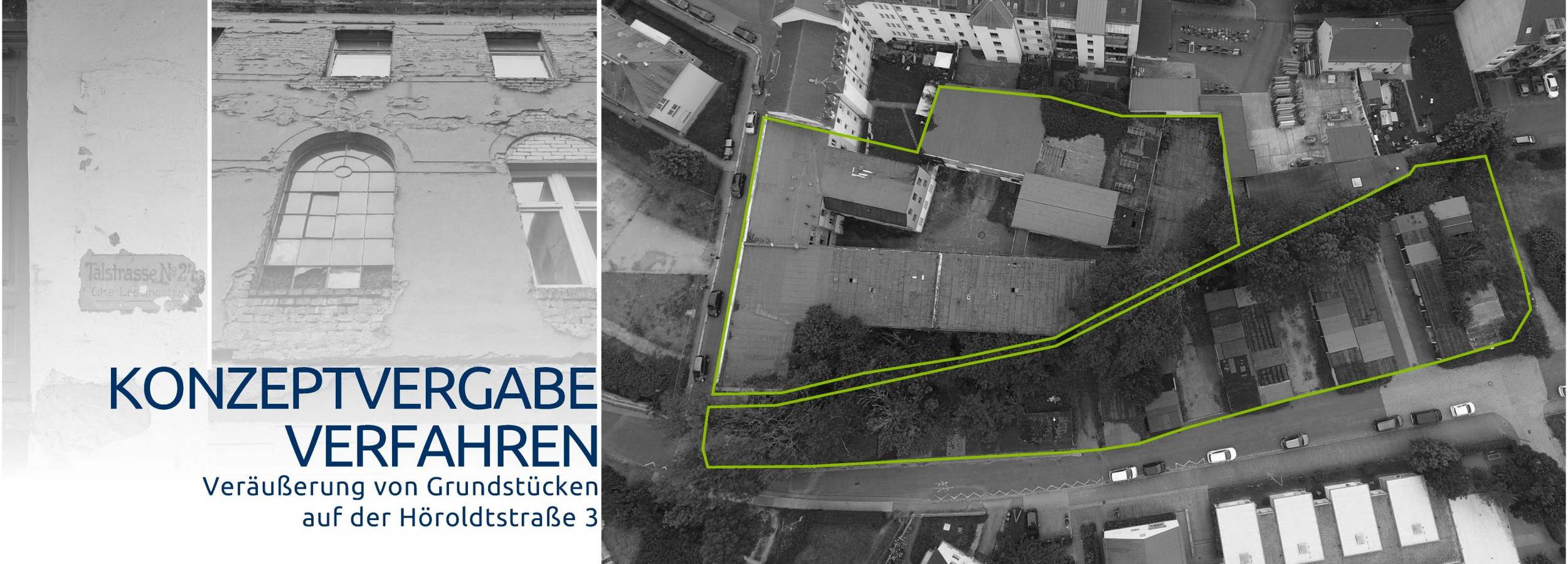 Schwarz-Weißes Luftbild mit Grundstücksumrissen