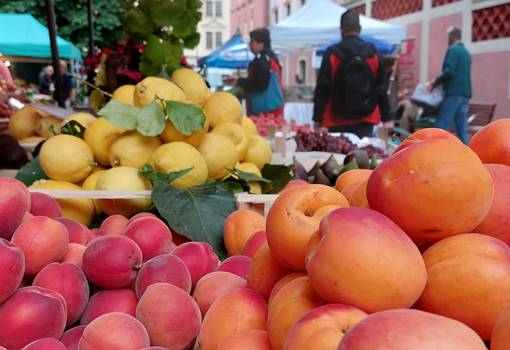 Aprikosen am Marktstand